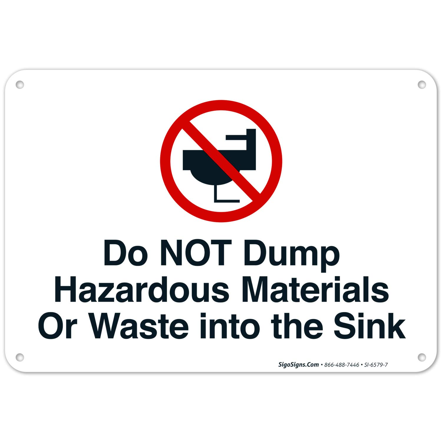Do Not Dump Hazardous Materials Sign - 10x7 Inch Rust-Free Aluminum Warning Sign for Sinks - Fade Resistant Indoor/Outdoor Use - Made in USA - Perfect for Restaurants, Labs & Industrial Facilities
