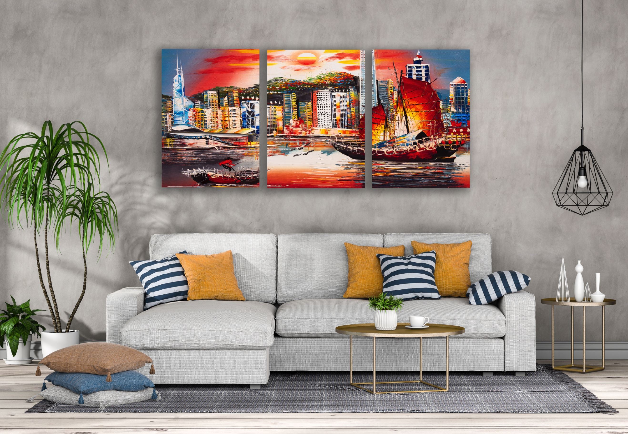 3-Piece Colorful City Abstract Oil Painting Wall Art Set - High Quality Canvas Print, 100% Australian Made, Ready to Hang - Perfect for Living Room, Bedroom & Office Decor