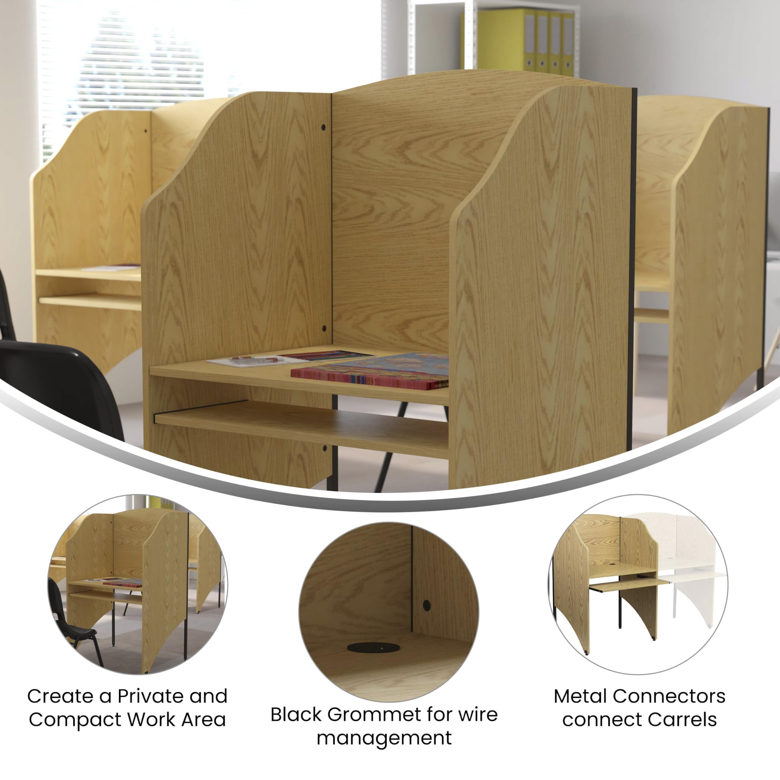 Flash Furniture Kevin Starter Study Carrel Desk - Oak Finish Home Office Desk for Small Spaces, Perfect for Studying, Working & Reading in Libraries, Dorms or Home Offices