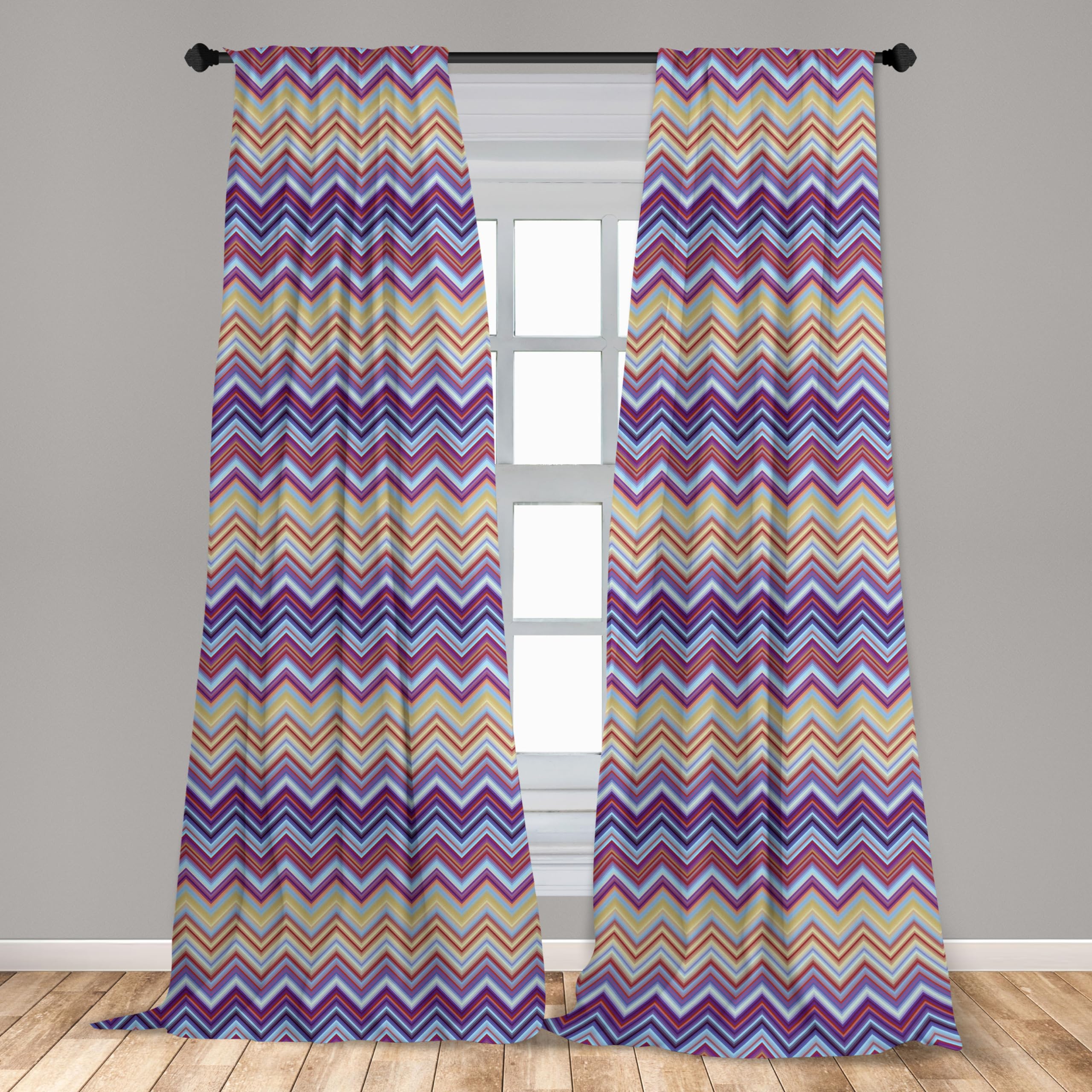 Ambesonne Chevron Pattern Window Curtains - Modern Horizontal Striped Design, Lightweight 2-Panel Set with Rod Pocket, 28
