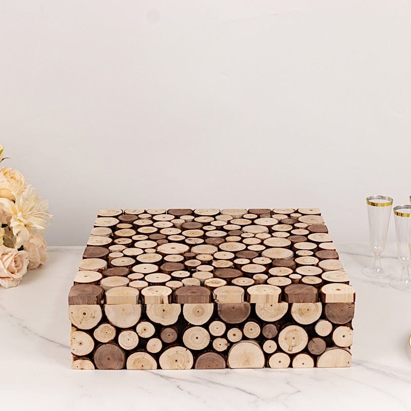 18x18 Inch Square Wooden Cake Stand - Natural Wood Dessert Display for Wedding, Birthday, and Party Decor