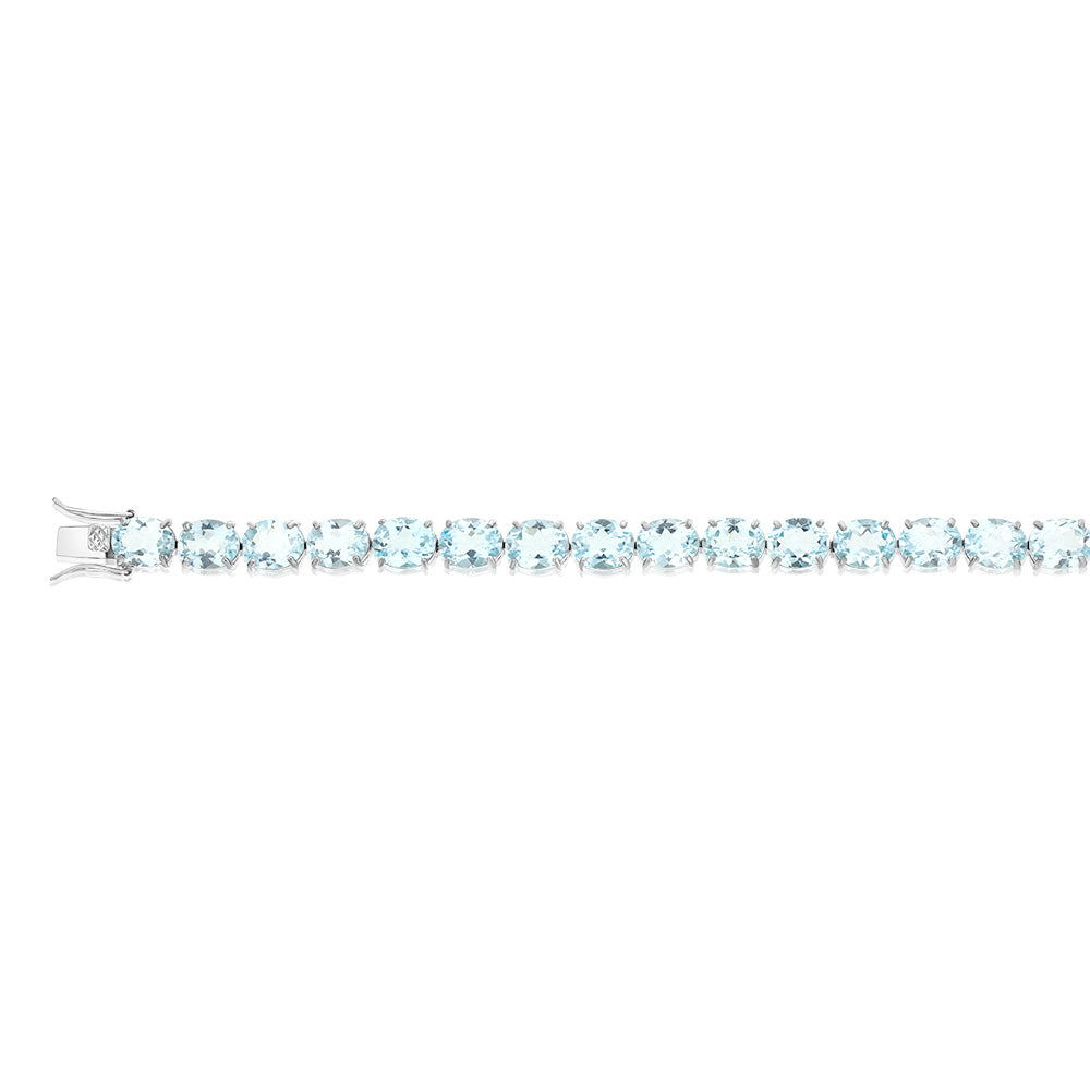 50 Carat Blue Topaz Tennis Bracelet in Sterling Silver - 18cm Elegant Jewelry for Women, Perfect for Weddings, Parties & Special Occasions