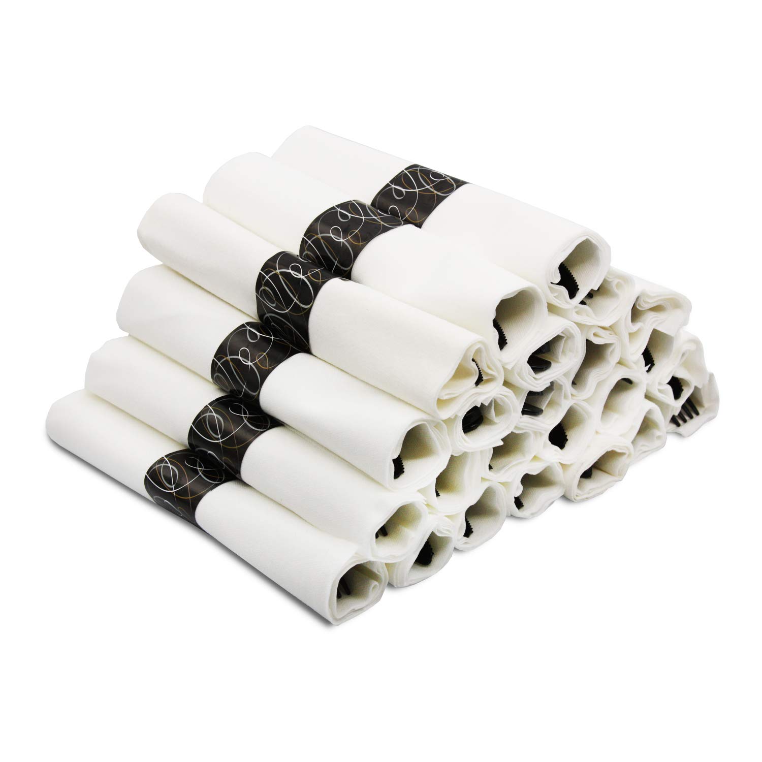 Premium Disposable Silver Cutlery Set with 300 Pre-Rolled 3-Ply Napkins - Heavy Duty Forks & Knives for Parties, Weddings, Catering & Events - Party Essentials N501625 Bulk Dining Supplies