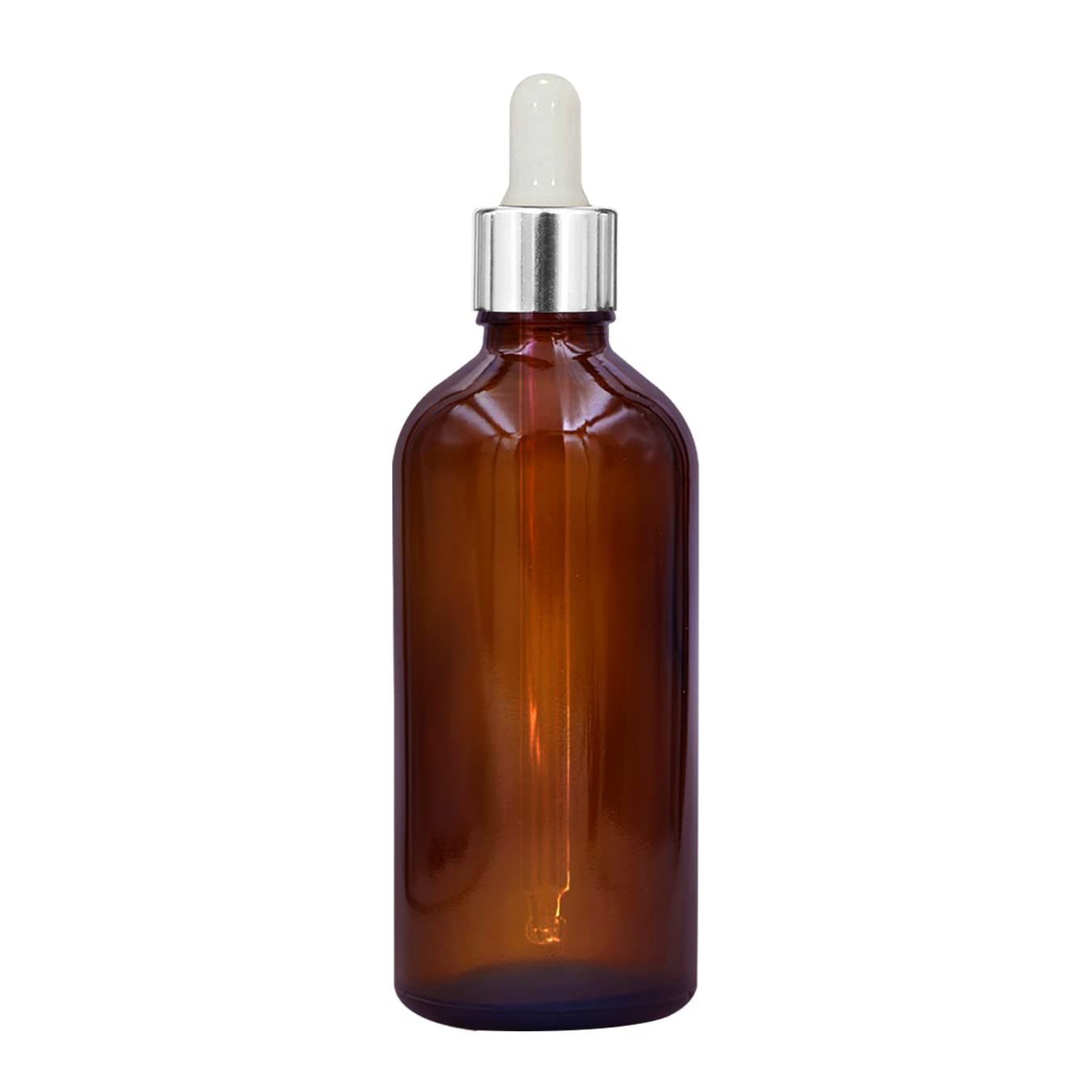 NSB Herbals 100ml Amber Round Empty Glass Bottle with Glass Dropper, Silver Ring & White Silicone Teat - Refillable for Essential Oils, DIY Perfumes, Aromatherapy (Pack of 12) | Perfect for Home Spa, Travel & Gift Sets