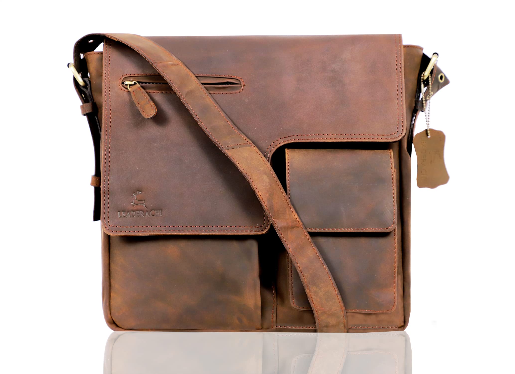 Vintage Leather Crossbody Messenger Bag for Men & Women - Handmade Rustic Distressed Satchel - Perfect for Office, College, School & Everyday Use | Durable Courier Bag Gift Idea