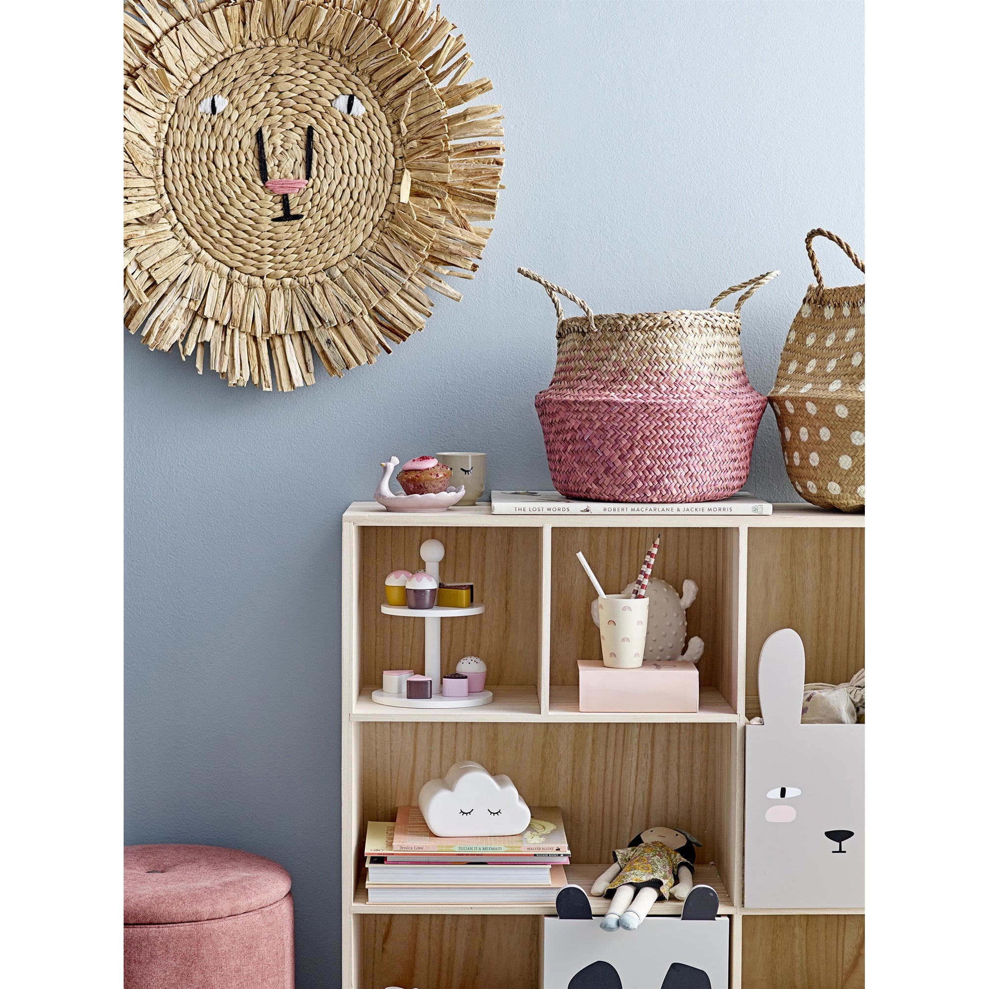 Bloomingville Grey Bookcase with Animal Drawers - Stylish Kids Room Storage & Nursery Bookshelf Organizer for Bedroom or Playroom Decor
