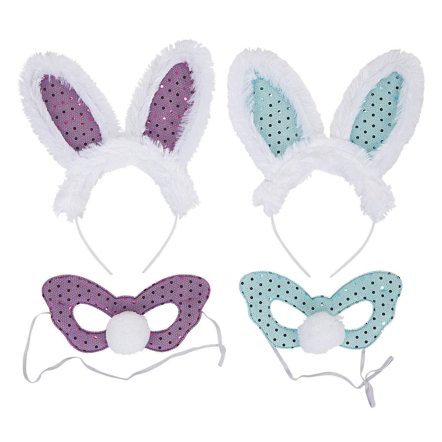 Fun Express Bunny Ear and Mask Set - 6 Piece Costume Accessories for Easter, Cosplay, Halloween & Parties - Cute Bunny Ears with Matching Face Mask