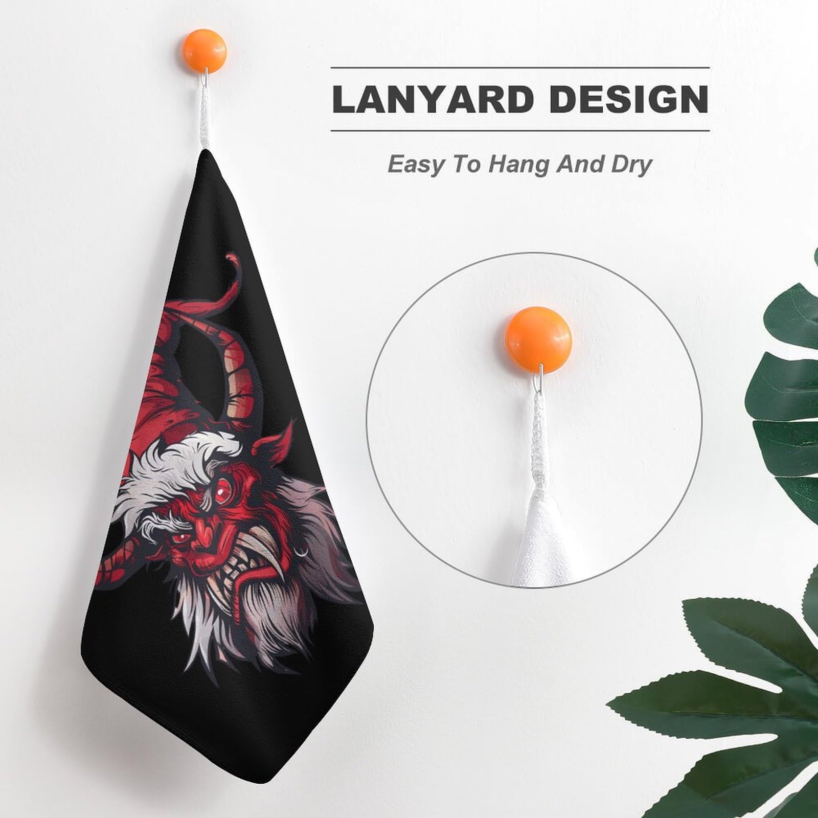 Merry Krampus Hand Towel Set - 2PCS Soft Washcloths & Bath Towels with Hanging Loop for Travel, Home & Bathroom - Perfect for Holiday Decor, Kitchen Use & Guest Bathrooms