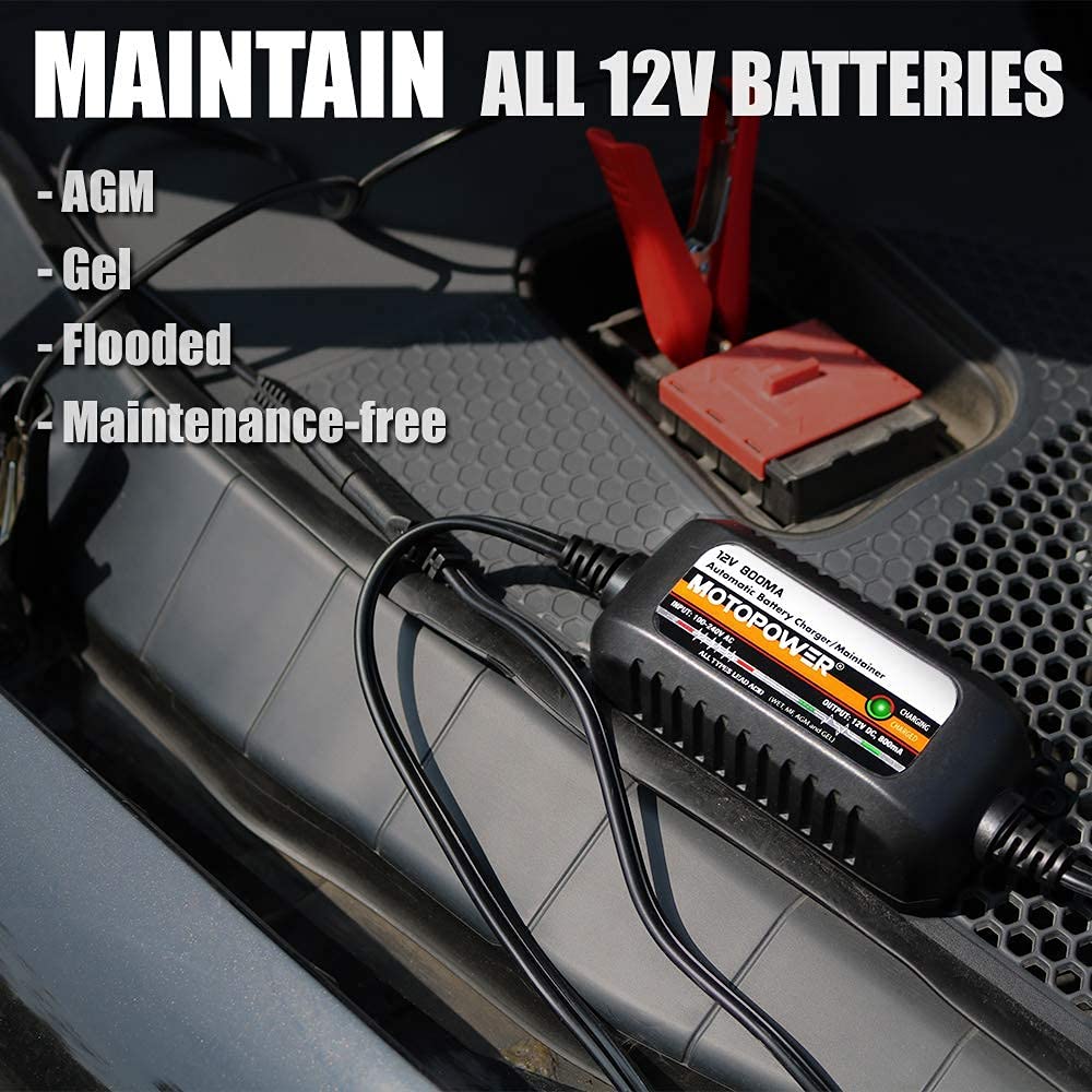 MOTOPOWER MP0515A 12V Car Battery Load Tester with MP00205C 12V 800mA Battery Charger Maintainer - Automotive Battery Testing & Charging Kit for Cars, Trucks, SUVs & Motorcycles