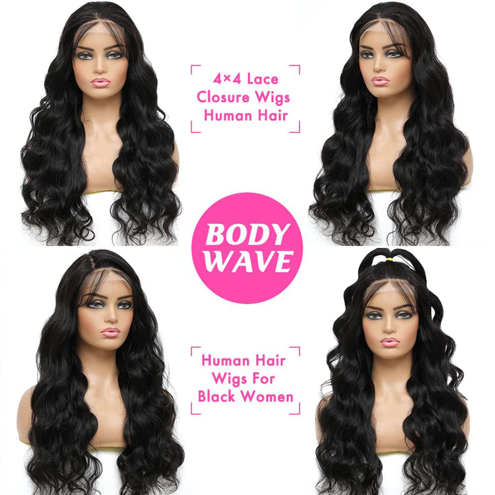 Brazilian Virgin Human Hair Lace Front Wigs 4x4 Body Wave 180% Density with Pre-Plucked Hairline & Baby Hair - Natural Black 30 Inch for Black Women | Perfect for Daily Wear, Parties, Weddings & Special Occasions
