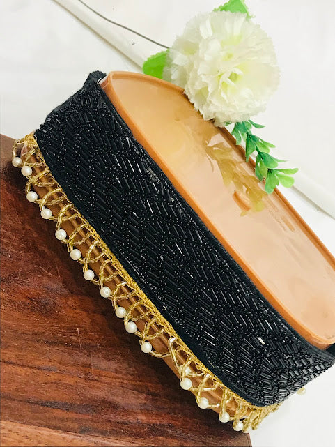 Elegant Black Waist Belt with Gold and White Beads - Perfect for Boho Fashion, Parties, and Dance Performances