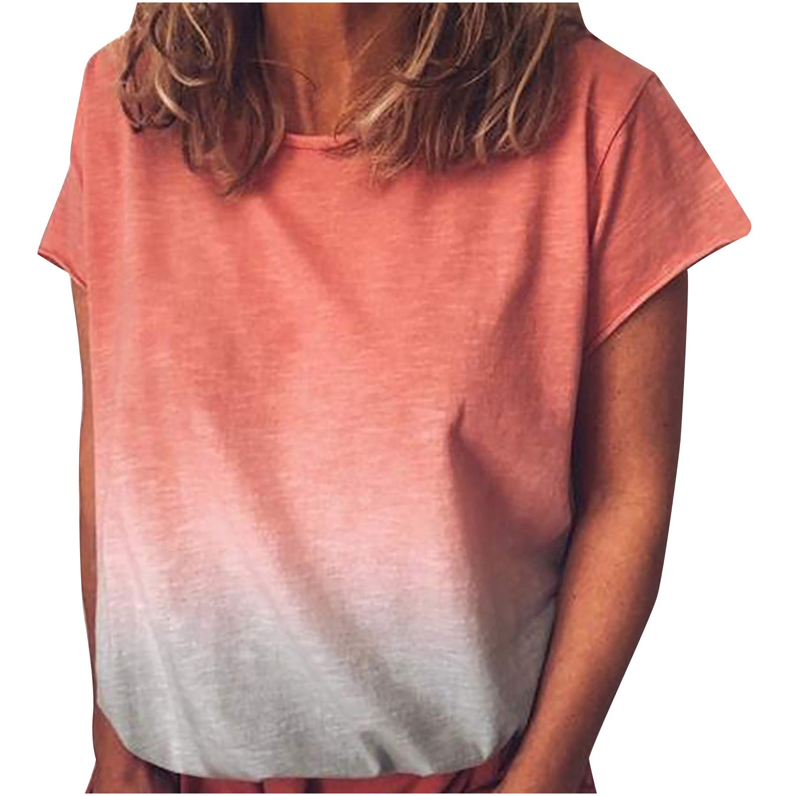 Women's Summer Crewneck Short Sleeve Casual Tunic Tops - Loose Fit Plus Size Plain T-Shirts & Trendy Gradient Blouses - Perfect for Beach, Vacation, and Everyday Wear