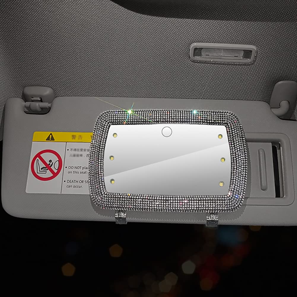 **Zcargel Universal Car Makeup Mirror - High-Definition Stainless Steel Sun Visor Mirror with Rhinestones & Glitter for Cars, Trucks, SUVs - Perfect for On-the-Go Touch-Ups & Vanity Use**