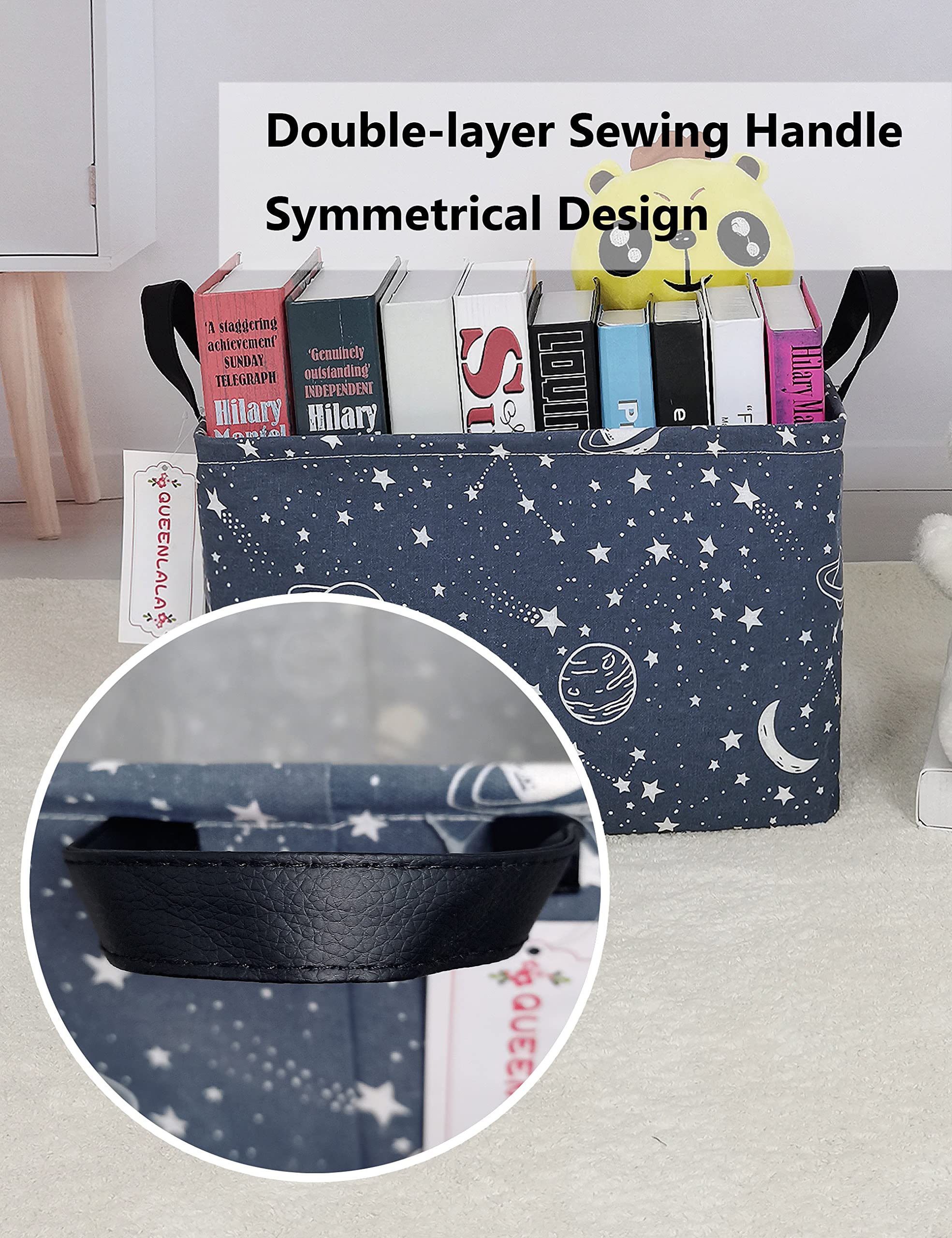 QUEENLALA Foldable Rectangular Laundry Hamper Basket - Storage Organizer for Nursery, Bedroom, Office & Closet | Multi-Purpose Toy Bin & Shelf Basket (Blue Starry Sky Design) - Perfect for Kids' Room Organization & Home Storage Solutions