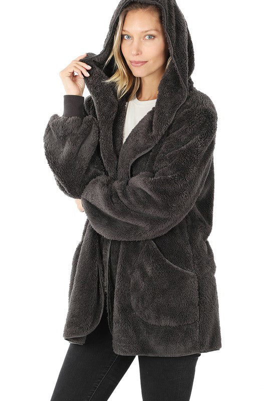 Ultra Soft Faux Fur Hooded Sweater with Pockets - Cozy Winter Pullover for Women, Warm Fleece-Lined Hoodie for Outdoor Activities and Lounge Wear