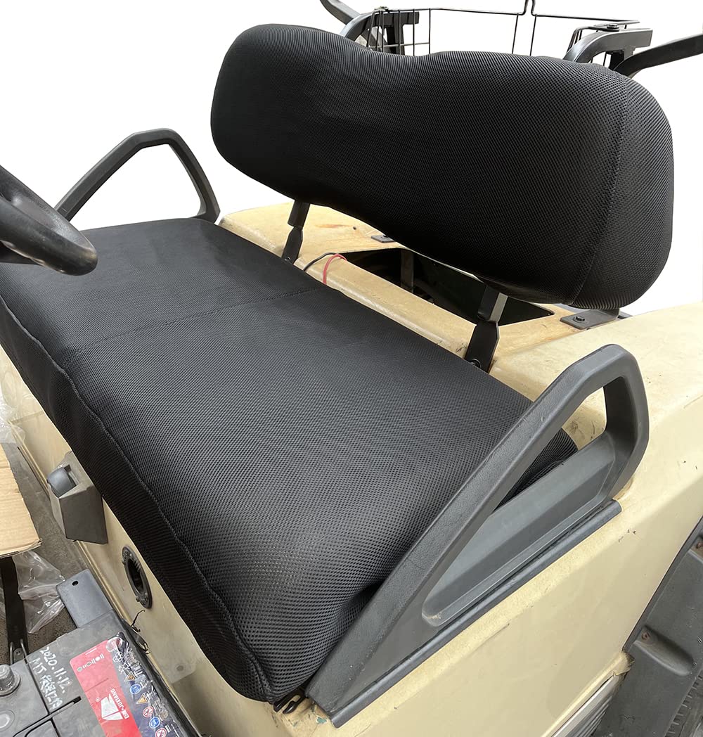 Breathable Polyester Mesh Golf Cart Seat Cover for EZGO TXT & Club Car DS - Black Bench Seat & Back Cover | UV Protection & Comfort for Outdoor Golfing, Camping & Neighborhood Rides