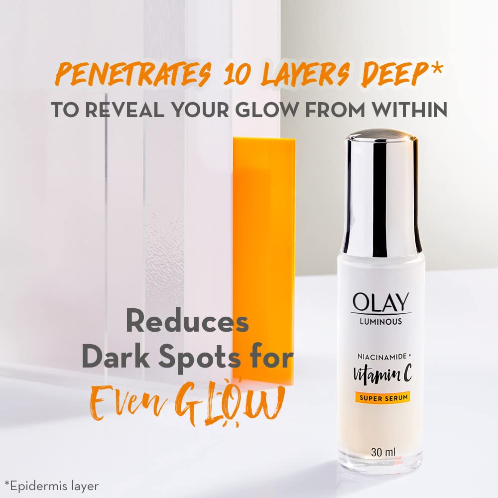 Olay Luminous Niacinamide + Super Serum 30ml - Brightening Face Serum with Vitamin B3 for Glowing Skin | Day & Night Moisturizer for Dark Spots & Uneven Tone | Perfect for Daily Skincare Routine