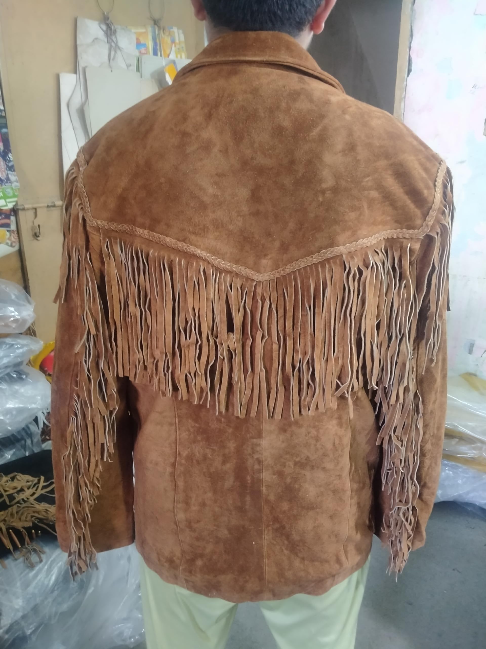 Authentic Native American Suede Leather Jacket with Fringe - Western Cowboy Style Jacket for Men & Women | Perfect for Rodeo, Halloween Costume & Western Fashion