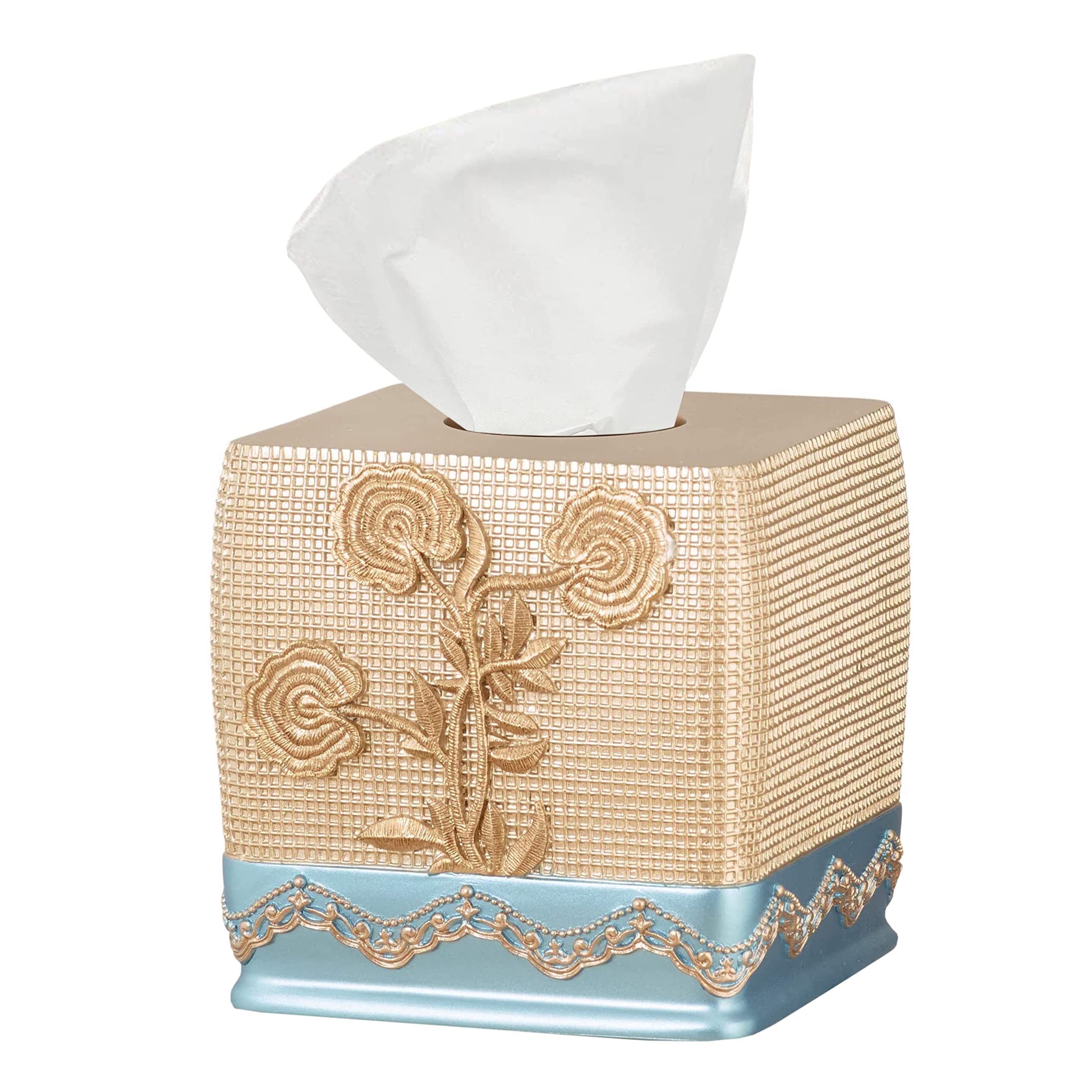 Trendy Ombre Rose Design Tissue Box Cover - Elegant Blue Bathroom Decor for Home & Office | Perfect for Vanity, Shelf, or Countertop Display