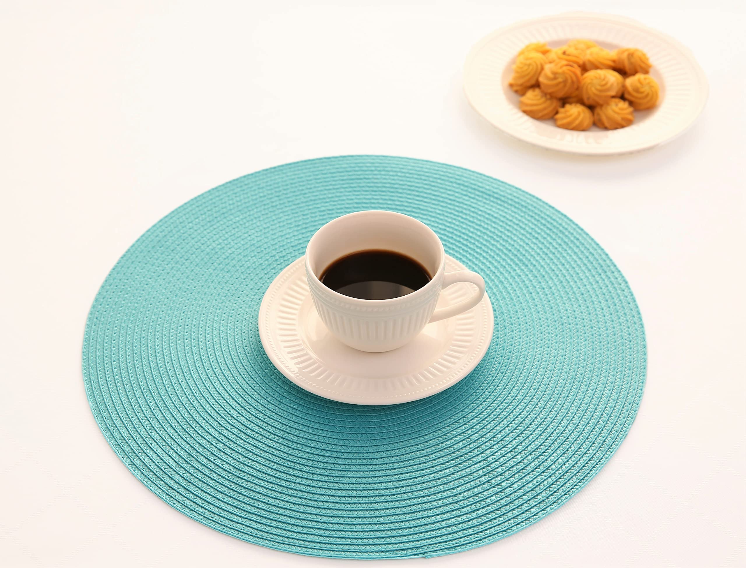 6-Pack Round Woven Placemats for Dining Table | Washable Non-Slip Table Mats | 15-Inch Turquoise Fall Decor | Perfect for Thanksgiving Dinner & Holiday Gatherings