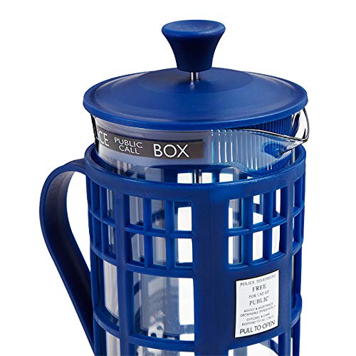 Doctor Who 34oz Tardis French Press Coffee Maker - Glass Carafe with Plunger & Filter - Perfect for Sci-Fi Fans & Home Brewing