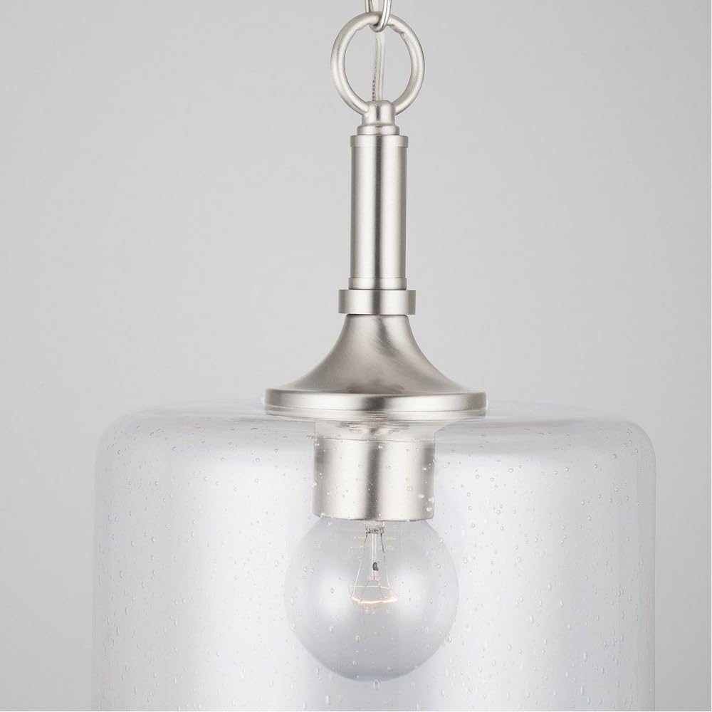 HomePlace Lighting 339311MB Carter Clear Seeded Glass Pendant Light - 1-Light 100W Matte Black Chandelier (14