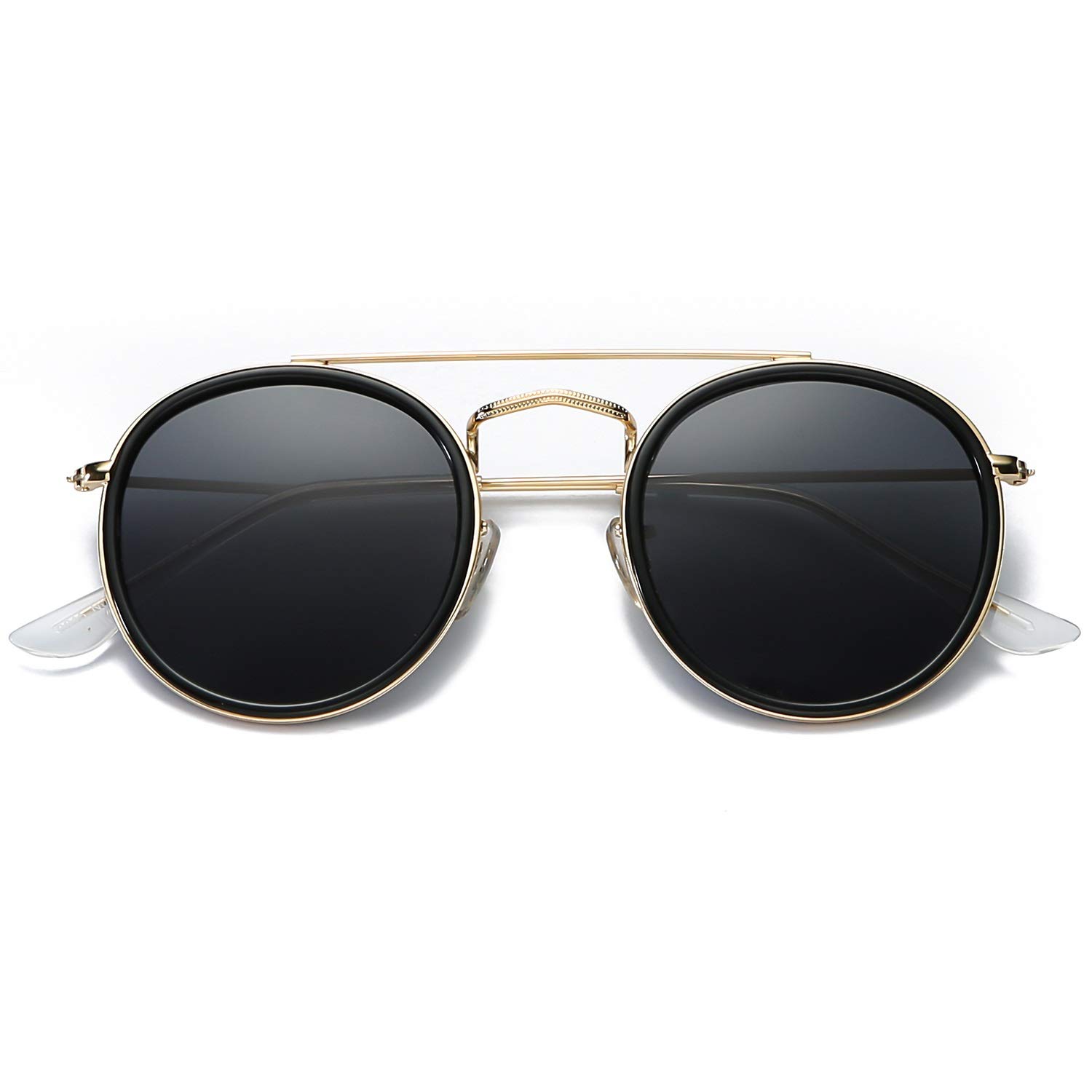DUSHINE Polarized Round Double Bridge Sunglasses for Women & Men - 100% UV Protection - Fashionable & Lightweight for Driving, Beach, Outdoor Activities