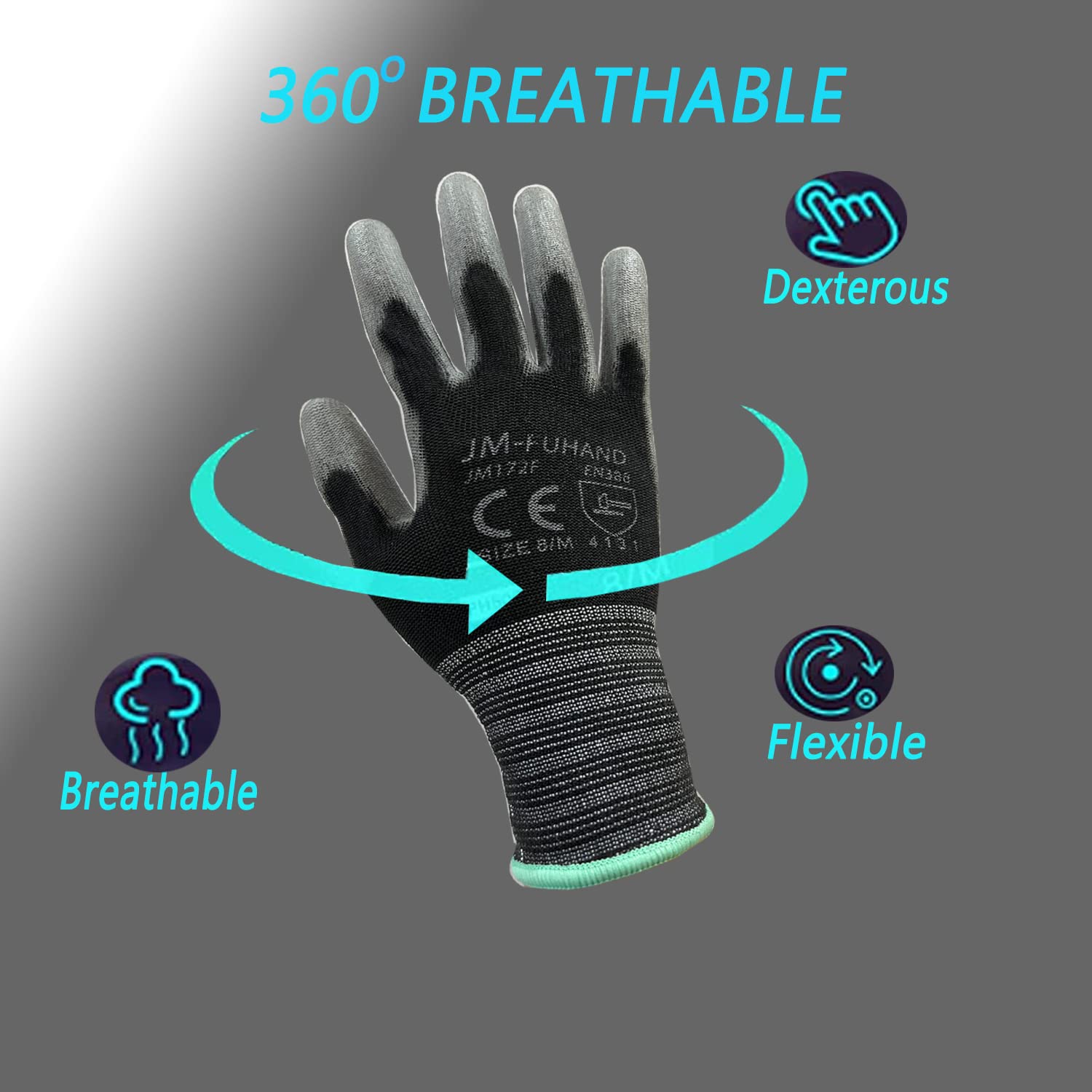 Ultra-Thin Polyurethane (PU) Coated Safety Work Gloves - 12 Pairs for Men & Women, Durable & Flexible for Precision Work & Light Duty Tasks (Black/Grey, Large) - Perfect for Assembly, Electronics Handling & General Maintenance