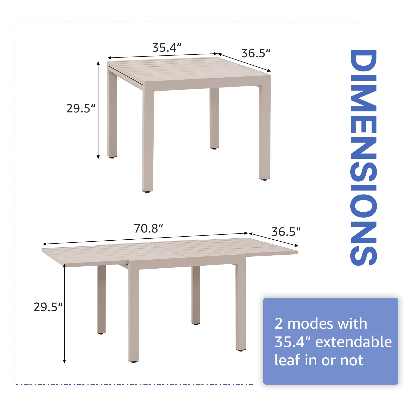 Soleil Jardin Extendable Aluminum Patio Dining Table 35