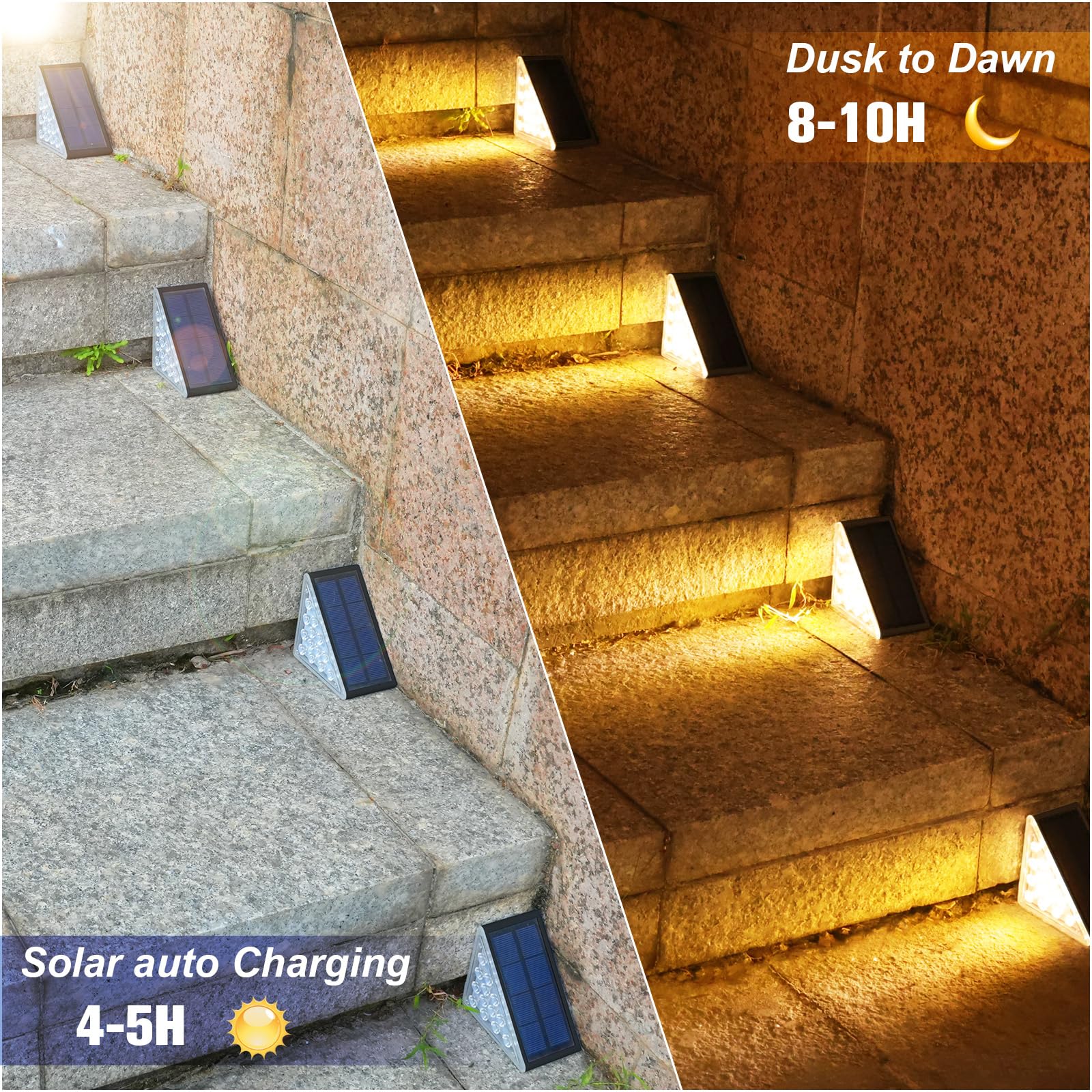 VOLISUN 6-Pack Solar Step Lights for Outdoor Stairs, Waterproof IP67 LED Deck Lights - 80 Lumen Solar Powered Pathway Lighting for Front Porch, Patio, Garden & Walkway (Black)