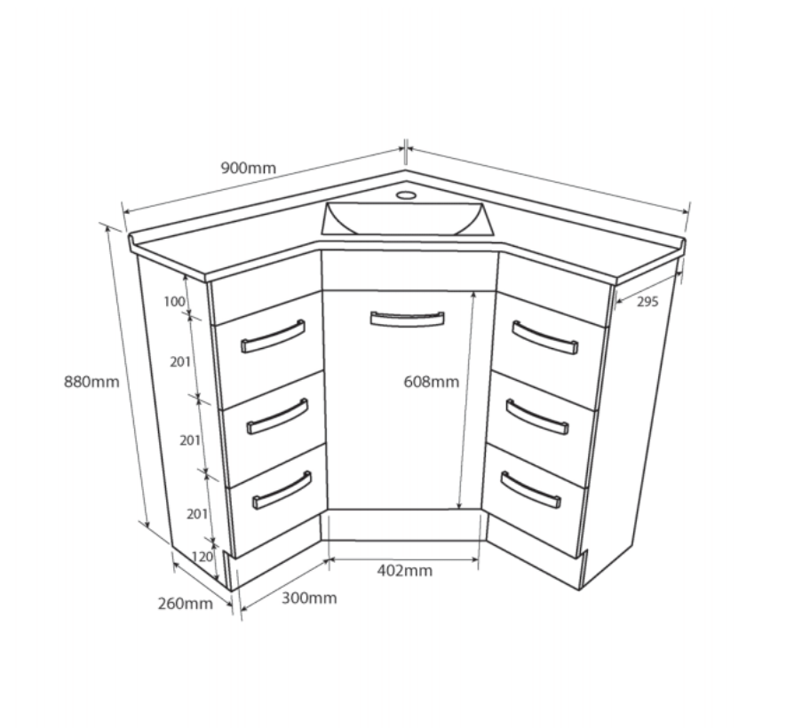 Fienza PC9090 900x900 White Corner Vanity Unit - Perfect for Small Bathrooms & Space-Saving Bathroom Remodeling