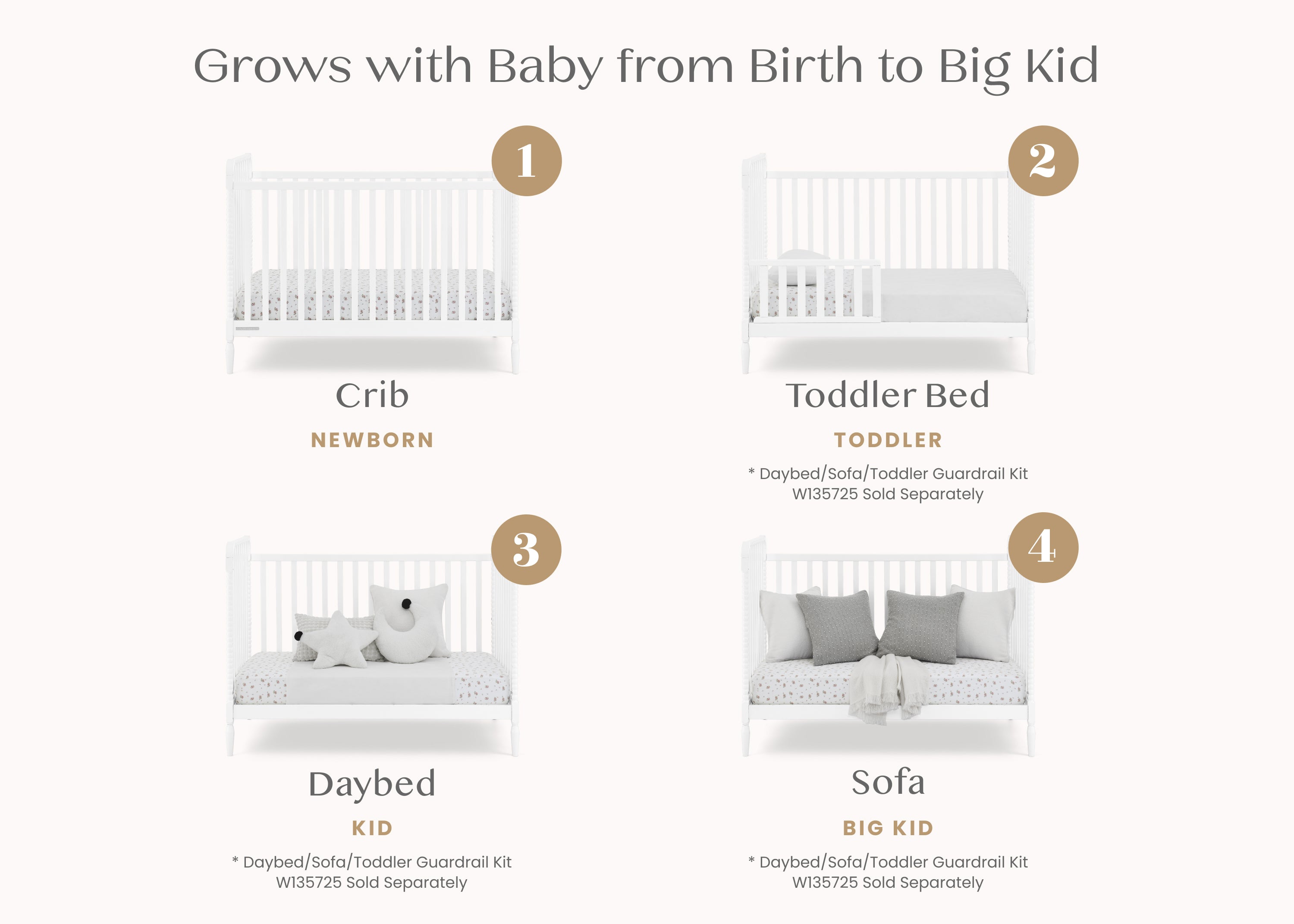 Lily 4-in-1 Convertible Baby Crib - White Nursery Furniture for Newborn to Toddler Bed | Perfect for Modern Nursery, Bedroom & Daycare