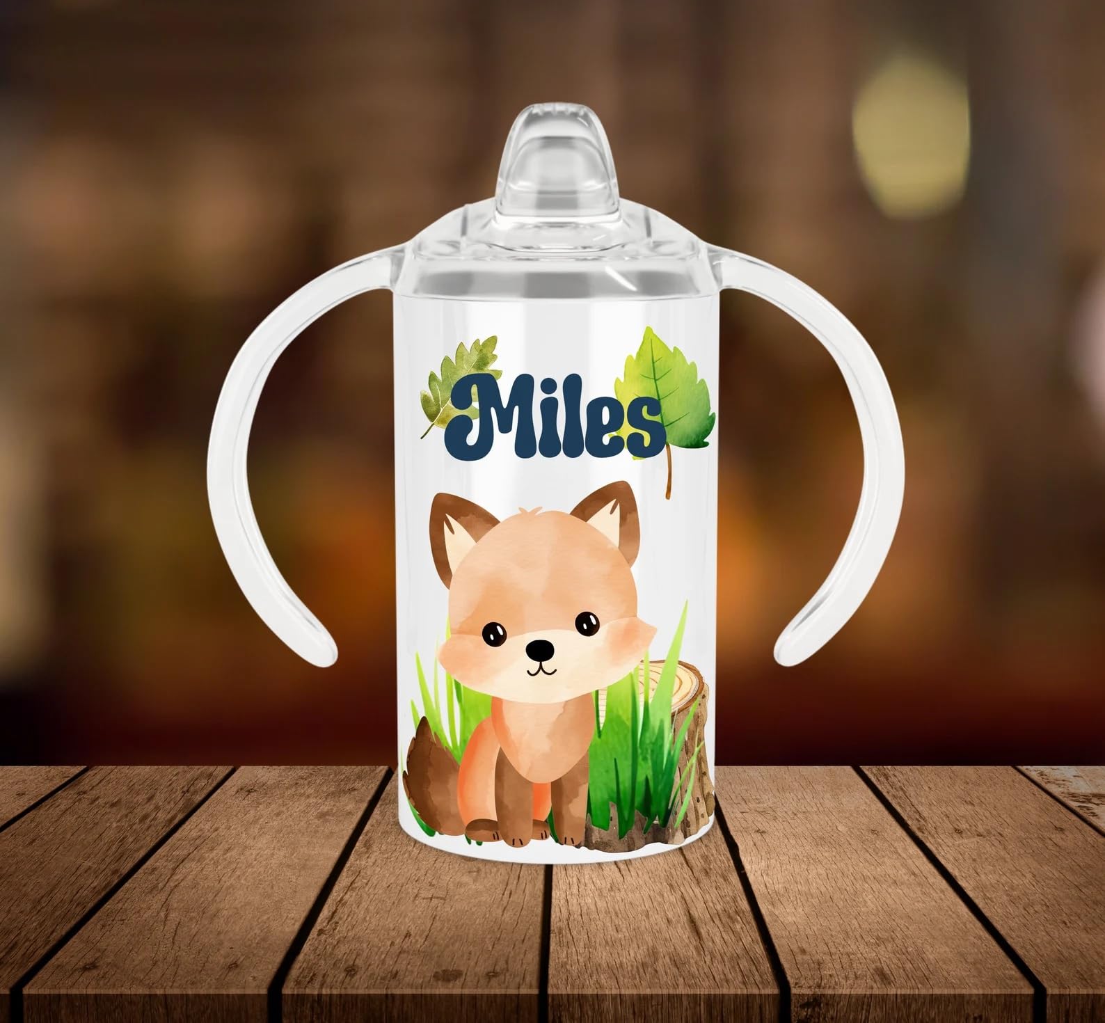 Personalized Woodland Animals Fox Sippy Cups for Toddlers - Leak-Proof & BPA-Free Baby Drinking Cups - Perfect for Daycare, Travel, and On-the-Go Hydration