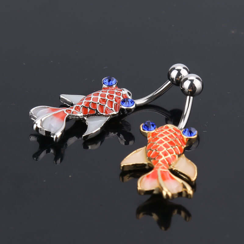 14G Koi Fish Goldfish Belly Button Rings - Colorful Enamel Body Jewelry for Women | Perfect for Piercing, Beach Wear, and Summer Fashion Accessories