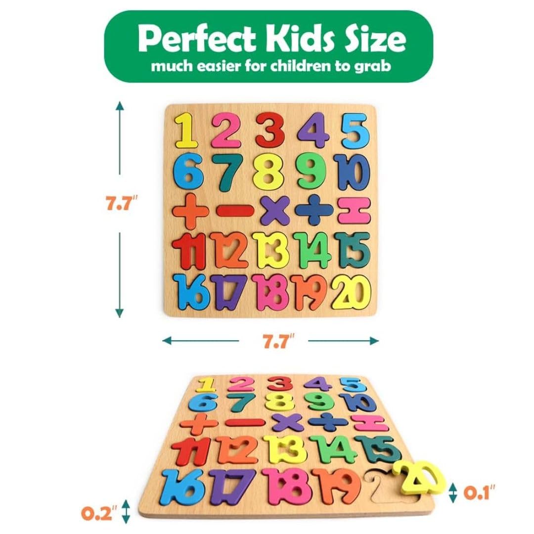 Grandink Wooden ABC Alphabet & Number Puzzles for Toddlers 2-4 Years - 3-in-1 Educational Learning Toys with Shapes for Boys & Girls | Perfect for Preschool Classroom, Homeschooling & Early Childhood Development