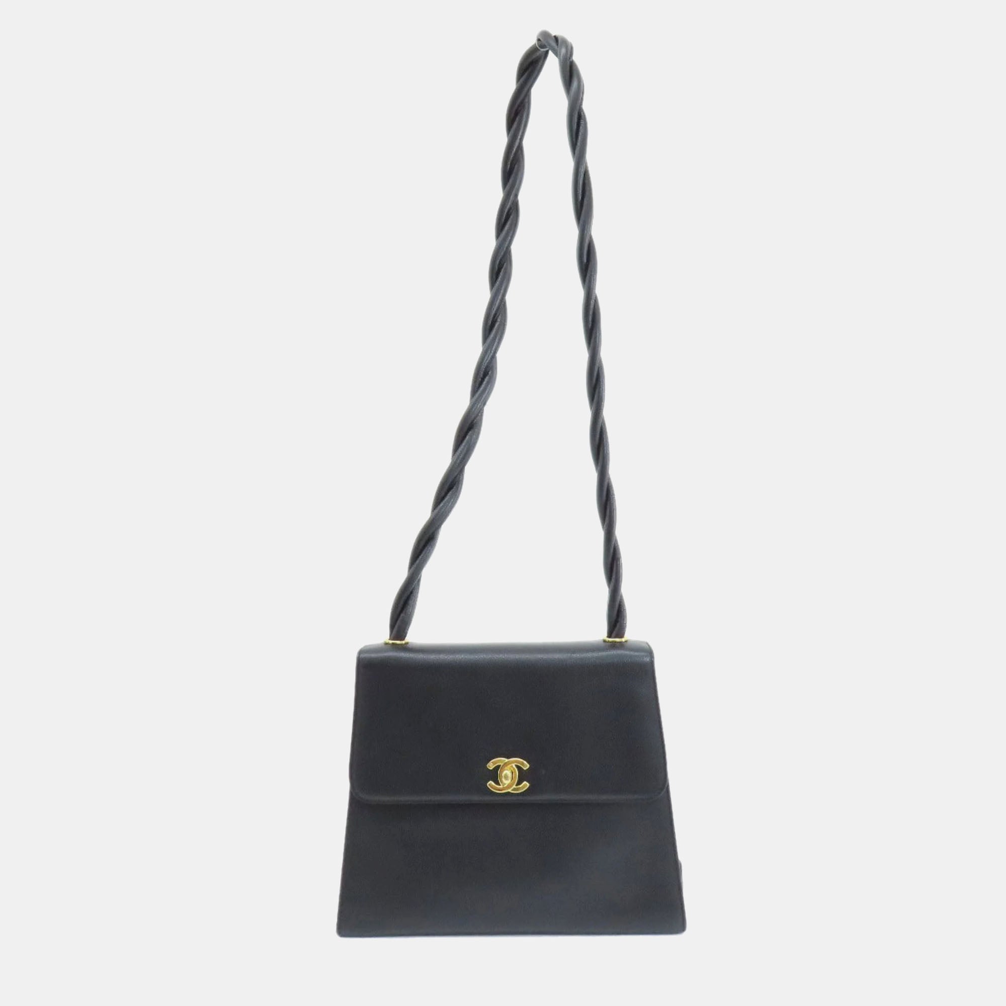 Luxury Black Caviar Leather Shoulder Bag with Twisted Strap - Elegant Crossbody Purse for Women, Perfect for Work, Date Night & Special Occasions