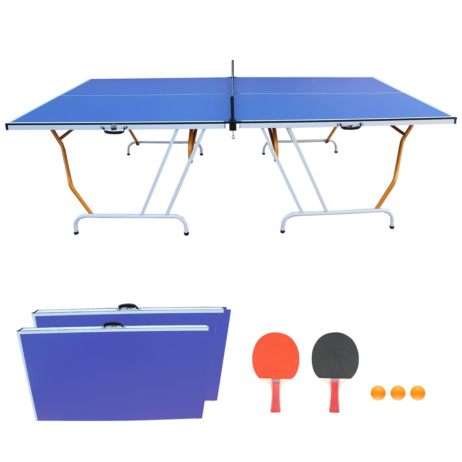9ft Foldable Ping Pong Table for Indoor & Outdoor Use - Includes Net, 2 Paddles & 3 Balls | Perfect for Family Fun, Backyard Parties & Recreational Sports