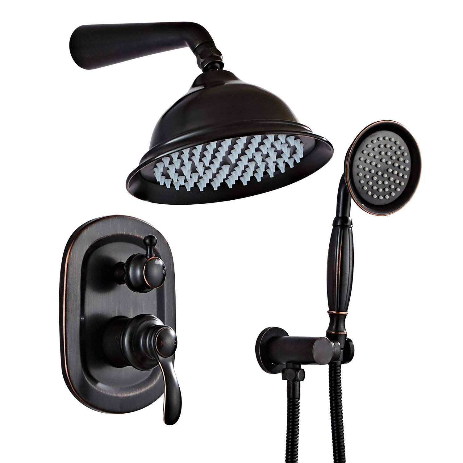 Oil Rubbed Bronze Shower System - Wall Mounted Ceiling Shower Faucet Set with High Pressure 8