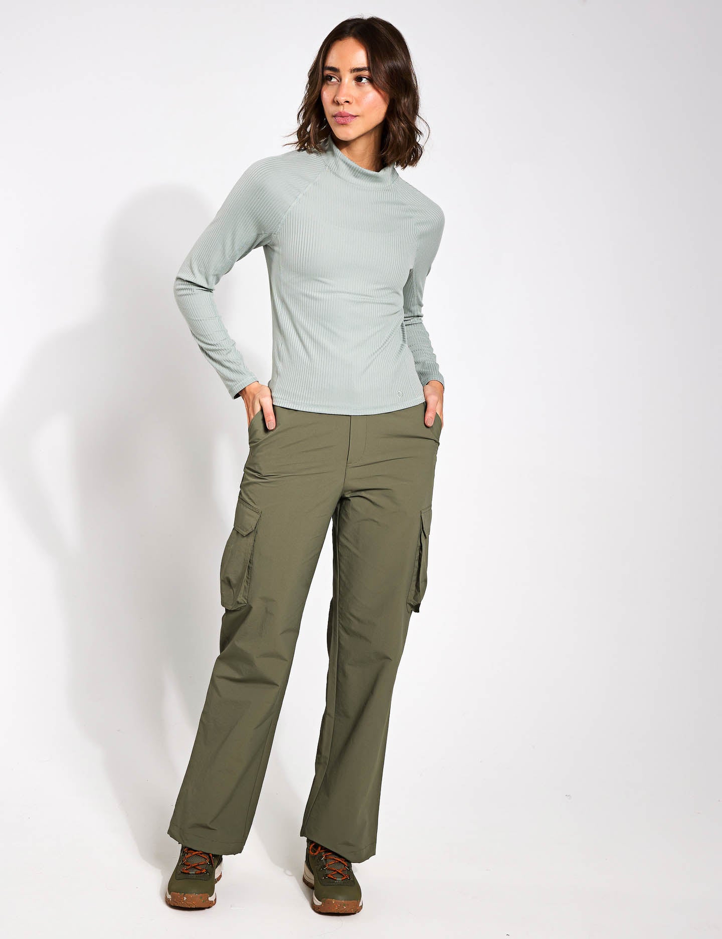 Stormwear Cargo Wide Leg Pants for Women - Dark Khaki Casual Trousers | High Waisted Comfortable Work Pants for Outdoor, Travel & Everyday Wear