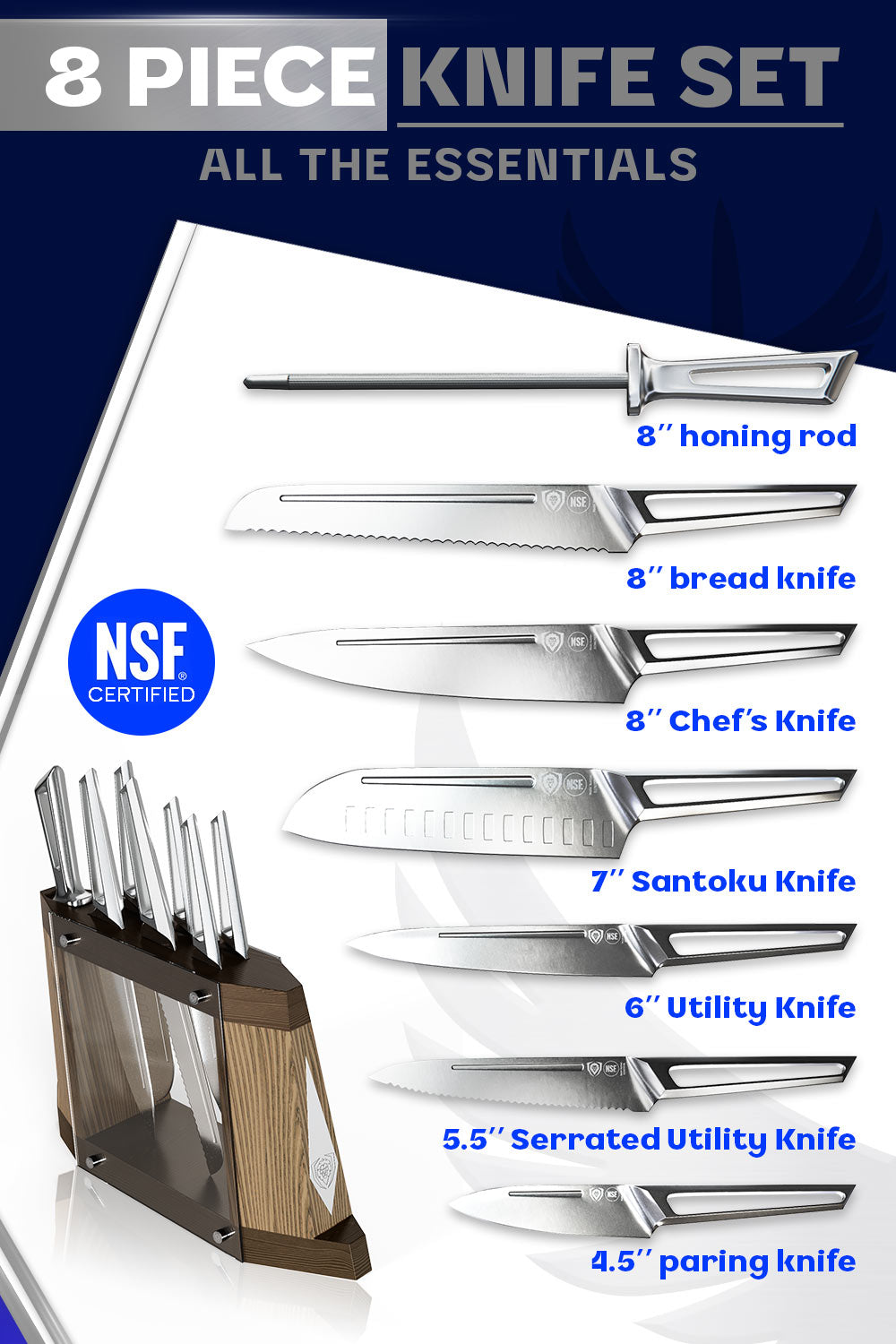 Premium 8-Piece Block Set - Dalstrong Crusader Series NSF Certified Knives for Professional Chefs & Home Cooking
