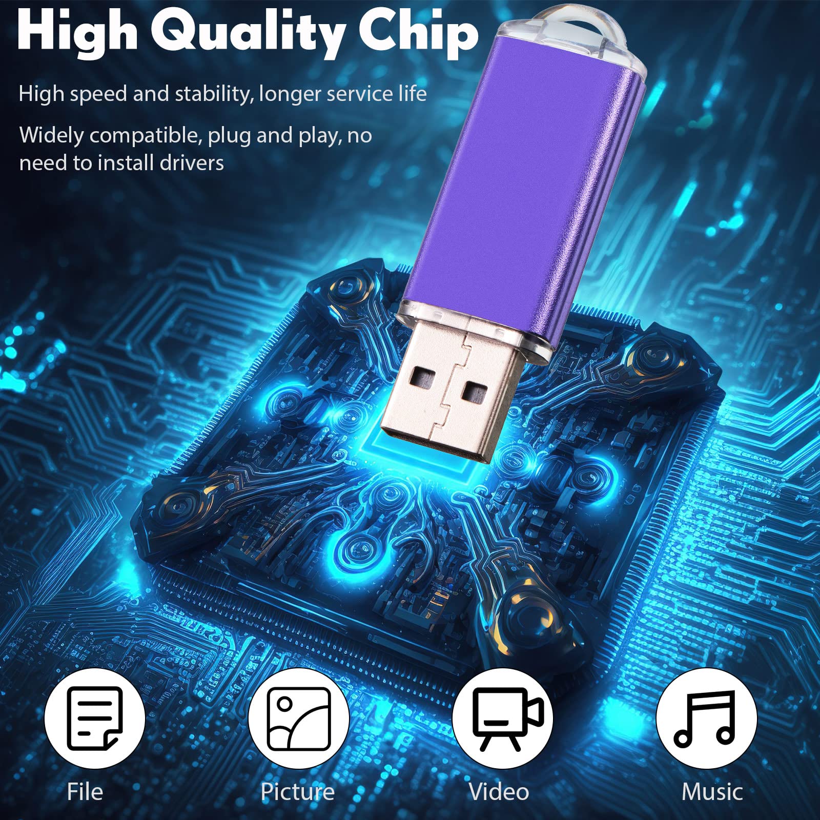 Hoteam 50 Pack 128MB USB 2.0 Flash Drives with Lanyards - Bulk Storage for Office & School