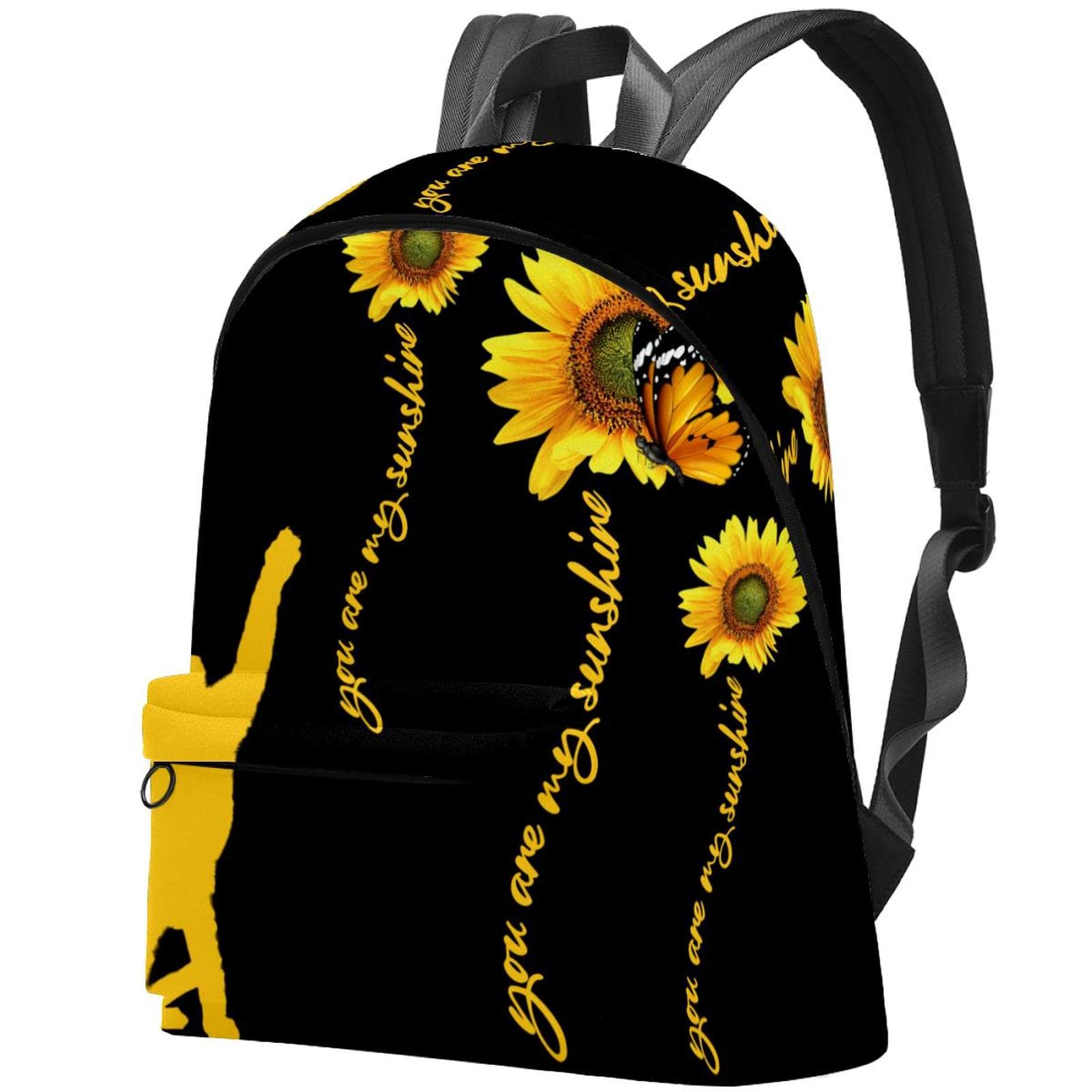 Stylish Canvas Backpack for College & Travel - Cute Cat Butterfly Sunflower Print Unisex Laptop Backpack - Perfect for School, Work, Commuting and Weekend Adventures