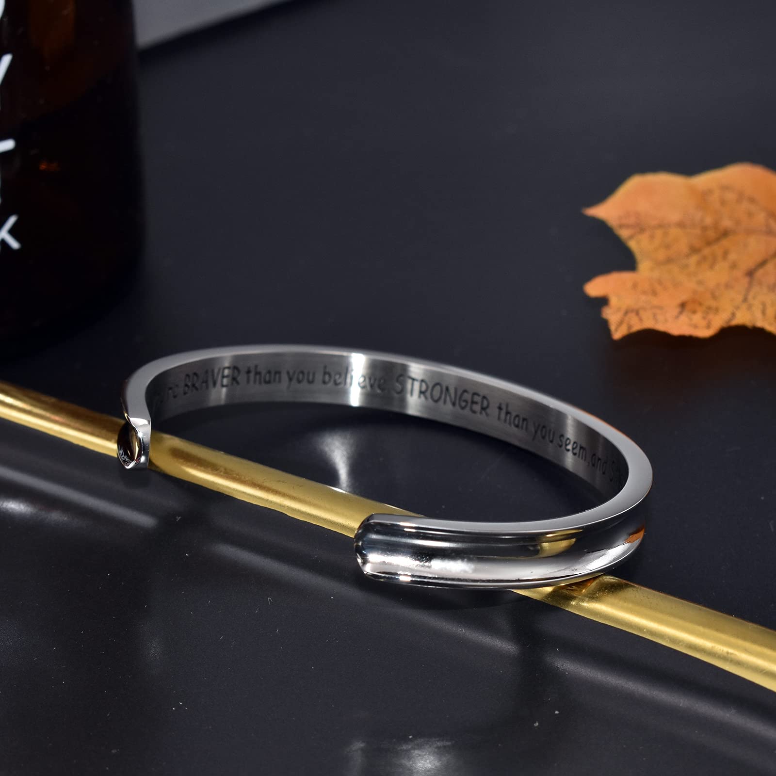 Inspirational Cuff Bracelets for Women - Stainless Steel Motivational Bangle Jewelry - Perfect Gift for Birthday, Graduation, Back to School - Wear Daily for Confidence Boost & Positive Vibes