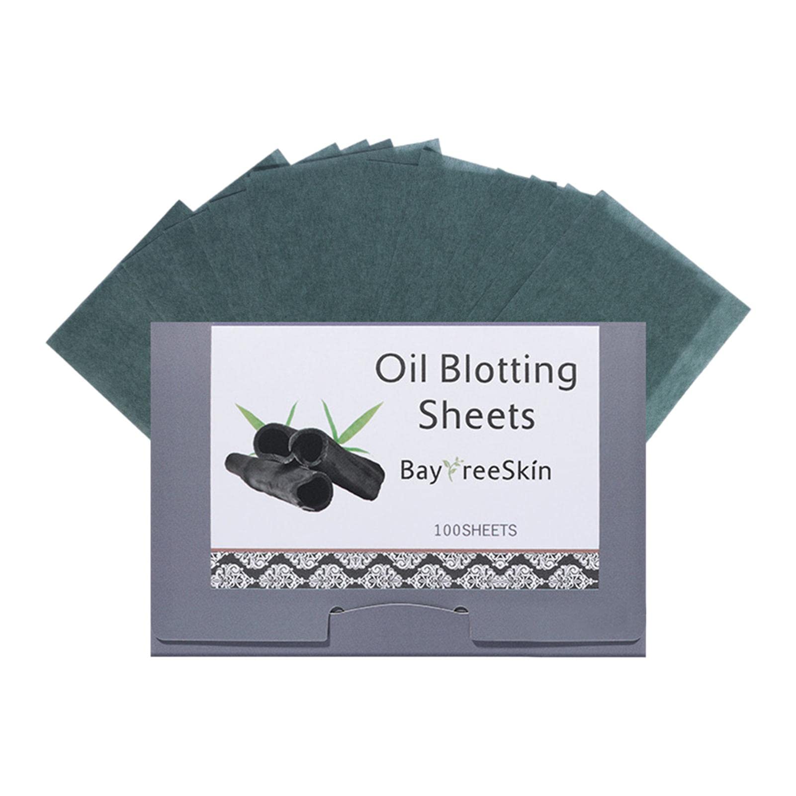 Fiakup Oil Absorbing Sheets - 100 Bamboo Charcoal Blotting Papers for Face, Oil Control & Shine Removal - Beauty Blotters for Oily Skin, Makeup Touch Ups & Summer Essentials - Perfect for Travel, Gym & Daily Skincare Routine