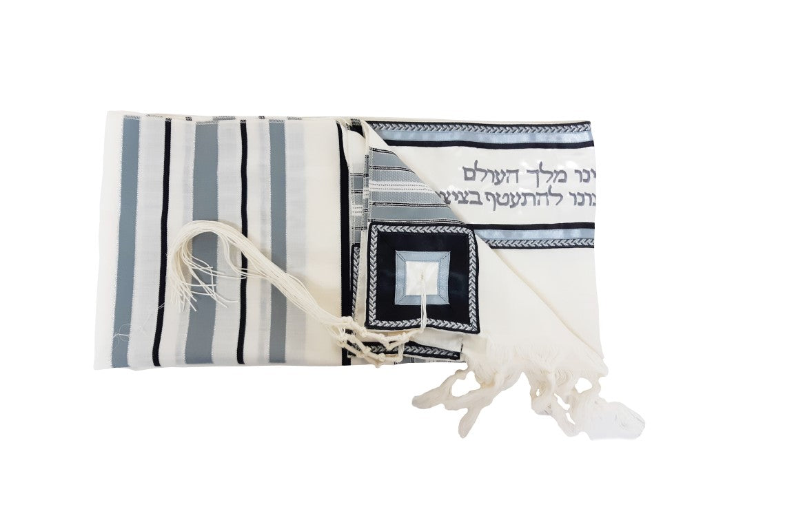 Classic Gray and Black Striped Tallit - Premium Wool Jewish Prayer Shawl for Bar Mitzvah & Wedding Ceremonies | Traditional Tzitzit Tallit Set for Synagogue & Religious Occasions