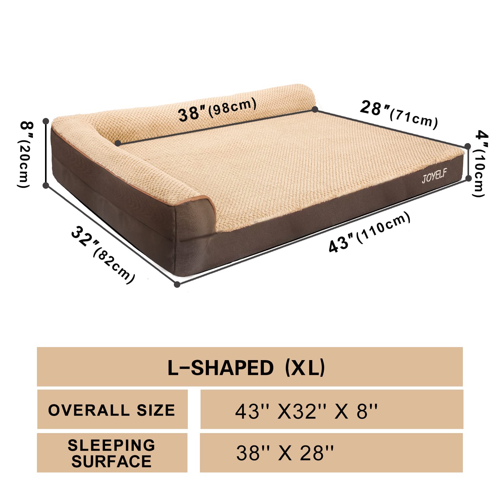 JOYELF Orthopedic Dog Bed for Extra Large Dogs - L-Shaped Memory Foam Sofa Couch with Bolster, Waterproof & Non-Slip Pet Bed, Removable Washable Cover (Coffee) - Perfect for Large Breed Dogs with Joint Pain in Living Rooms & Bedrooms