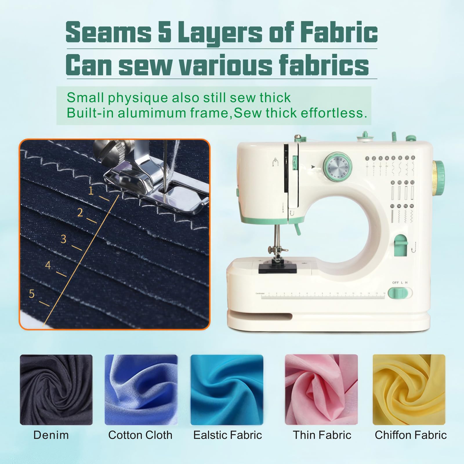 Portable Sewing Machine for Beginners - 16 Built-in Stitches with Reverse Function, Adjustable Speed, Dual Needle System & Foot Pedal (Includes Extension Table) - Perfect for Home DIY Projects, Quilting, Clothing Repairs and Crafting