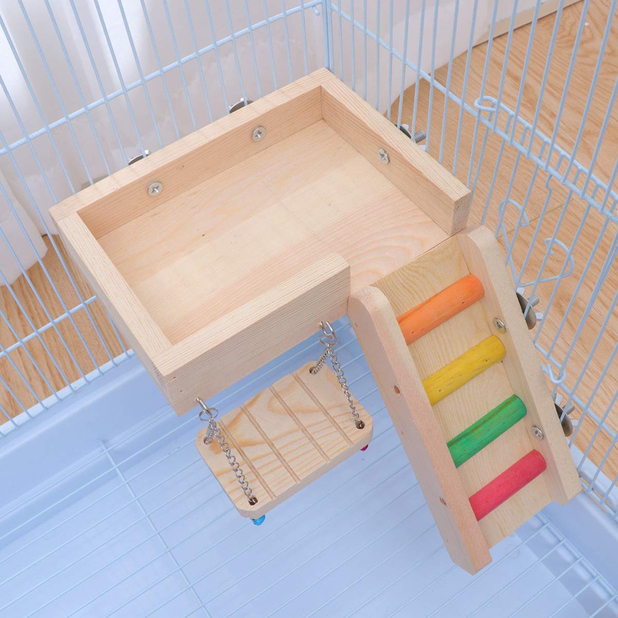 Balacoo 1 Set Parrot Toys - Chewable Swing, Ladder & Play Set for Birds - Durable Pet Accessories for Parakeets, Cockatiels & Small Birds - Perfect for Cage Enrichment & Playtime