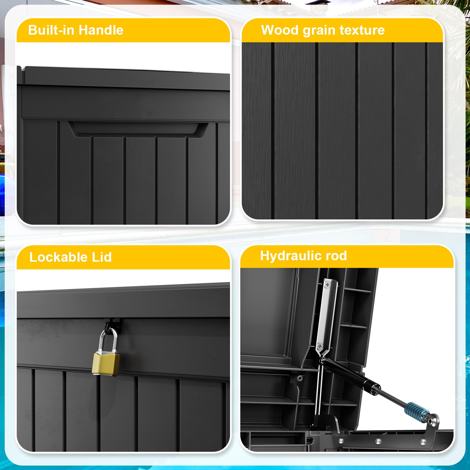 230 Gallon Large Waterproof Deck Box - Outdoor Storage Container for Patio Furniture, Pool Accessories & More - UV Resistant, Lockable & Weatherproof Resin - Perfect for Backyard, Garden & Poolside Storage (Black)