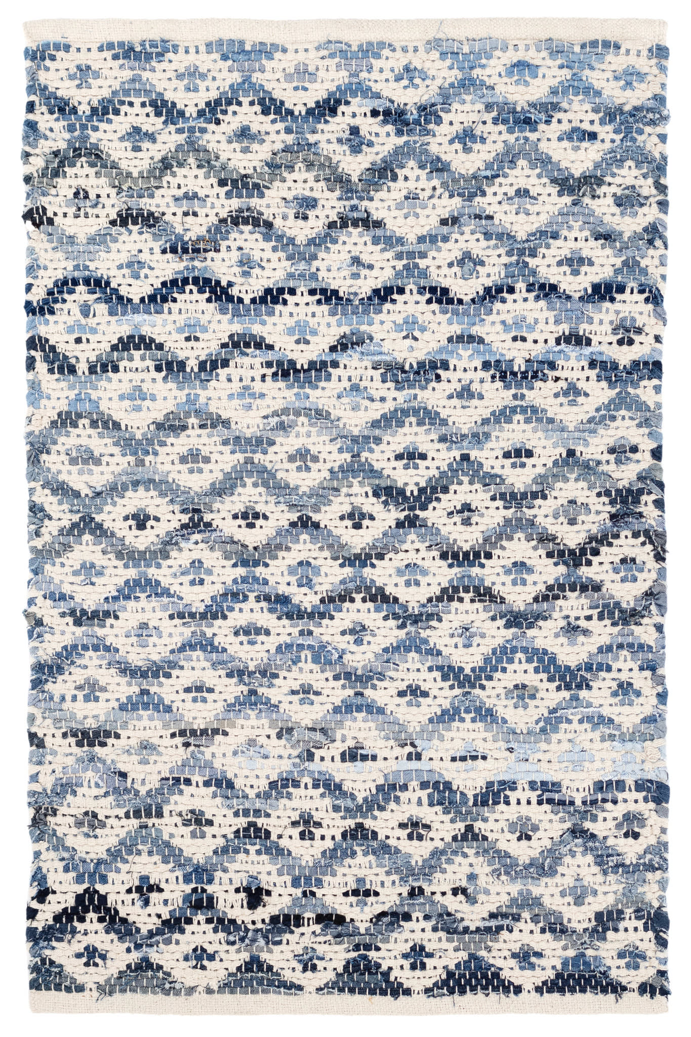 Handwoven Cotton Denim Rag Diamond Rug - Ivory | Boho Chic Home Decor for Living Room, Bedroom & Nursery